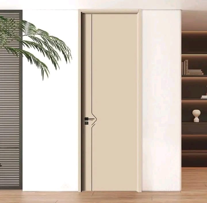 Beige flush door with zigzag groove, render
