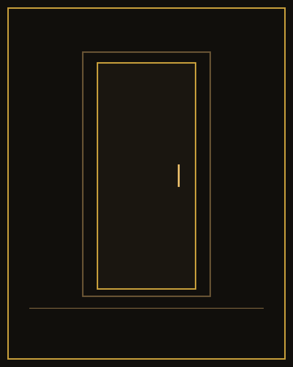 Flush interior door in walnut finish, closed, with matching frame and architraves
